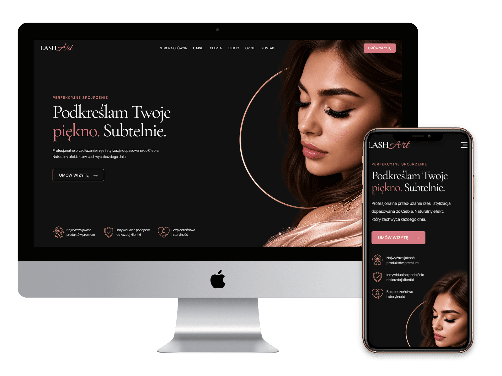 Strona internetowa salonu beauty o tematyce brwi i rzęs, branża beauty
